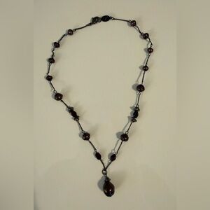 Elegant Brown / Burgundy Pearl Drop Necklace 16”